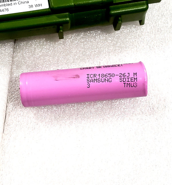 (NEW SHIPMENT) Excellent Condition Samsung 26J 18650 3.6v 2.6Ah cells in green modem packs (4 cells per pack)
