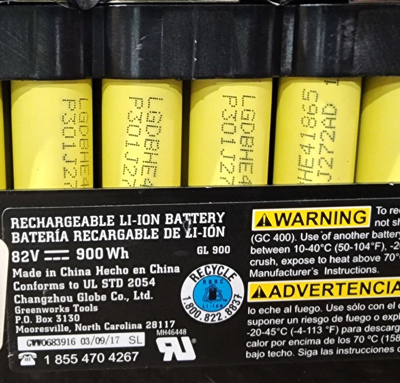 USED Greenworks 82V DC 900Wh (20s 5p)    100x LG 18650 HE4